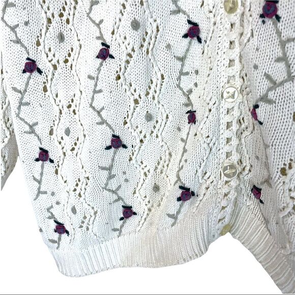 Vintage Northern Traditions Pointelle Knit Floral Embroidered Cardigan - Picture 4 of 11